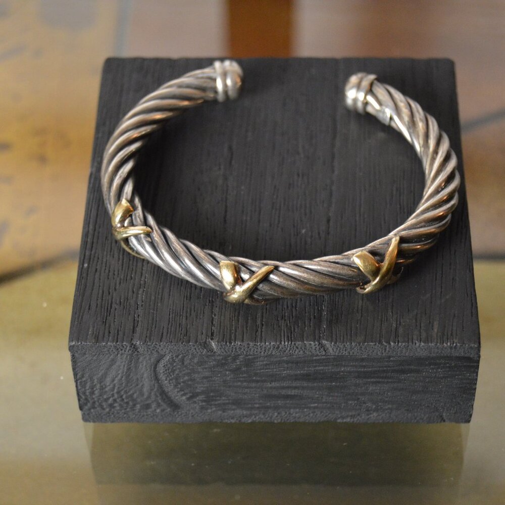 Vintage 18k Gold and Sterling Silver Twisted Cuff by TORC ALS - Picture 5 of 10